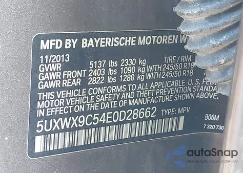 2014 BMW X3 xDrive28I z USA, uszkodzony, nr VIN 5UXWX9C54E0D28662